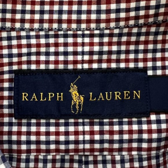 Ralph Lauren Mens XL Red Shirt Blue White Check Button Down Long Sleeve Cotton - Picture 4 of 13